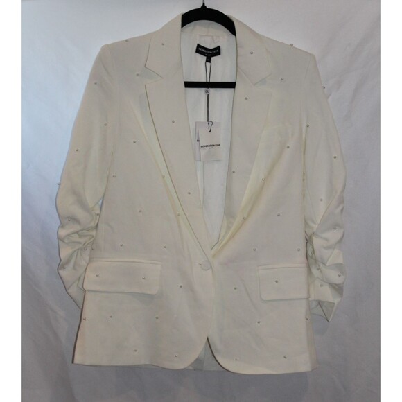 Generation Love Nadia Pearl‎ Blazer Jacket Ruched Sleeves White Size XS NWT $395 - Picture 2 of 9